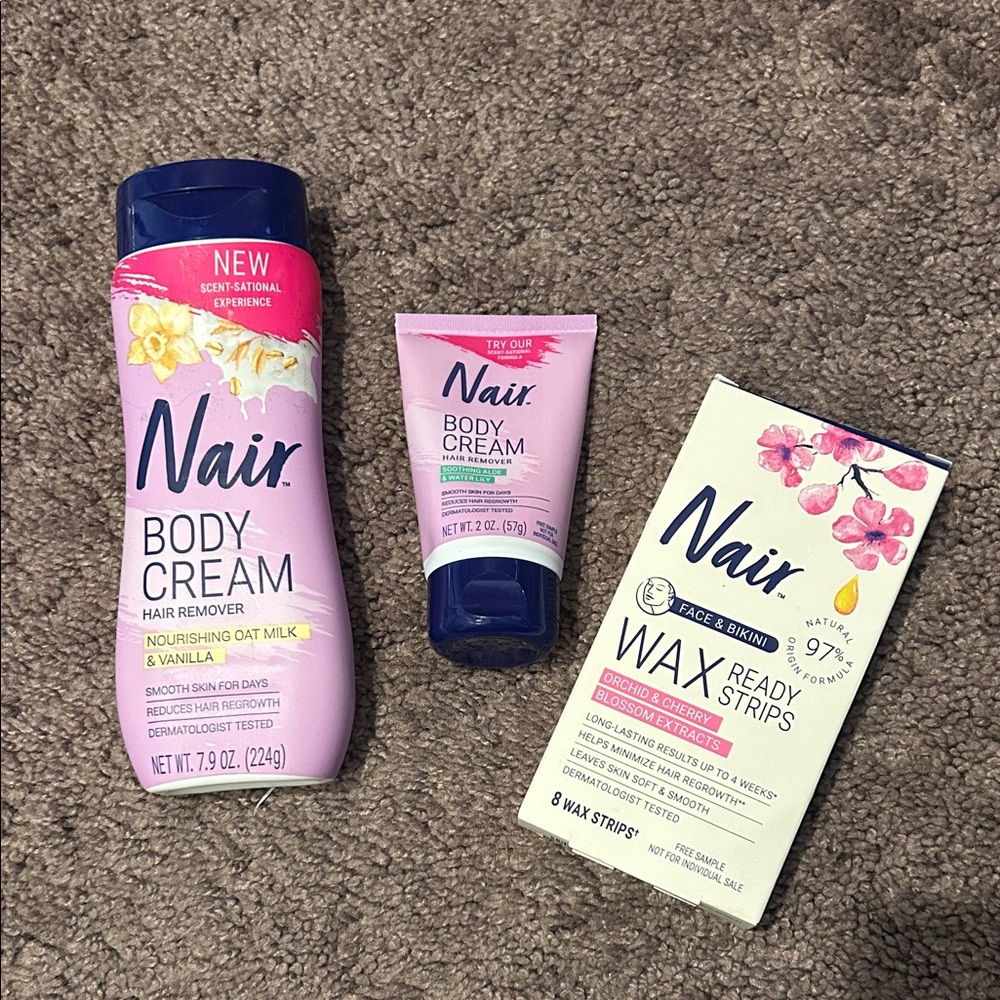 Nair body cream and wax hair removal strips bundle